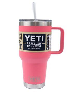 YETI Rambler 35oz Straw Mug Handled Travel Cup w Straw Lid Tropical Pink  NEW